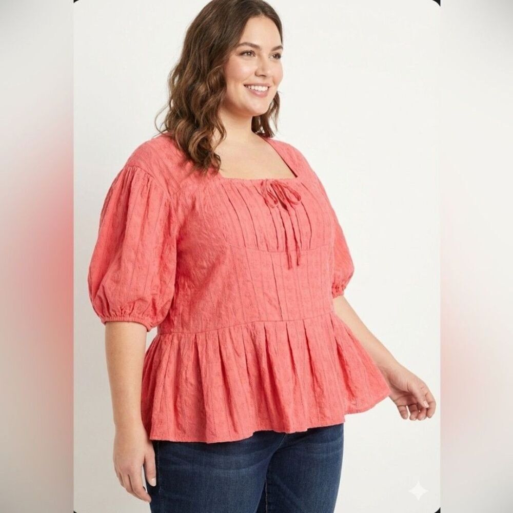 Ivy City Co Thea Coral Blouse top Peplum Hem PLUS SIZE 2X